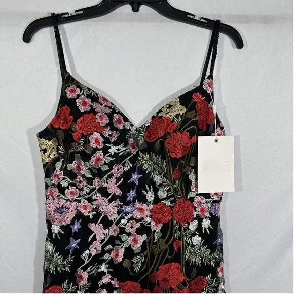 NWT $598 Mac Duggal‎ [ 8 ] Floral Lace Embroidered Sweetheart Gown Black Red - Picture 9 of 16